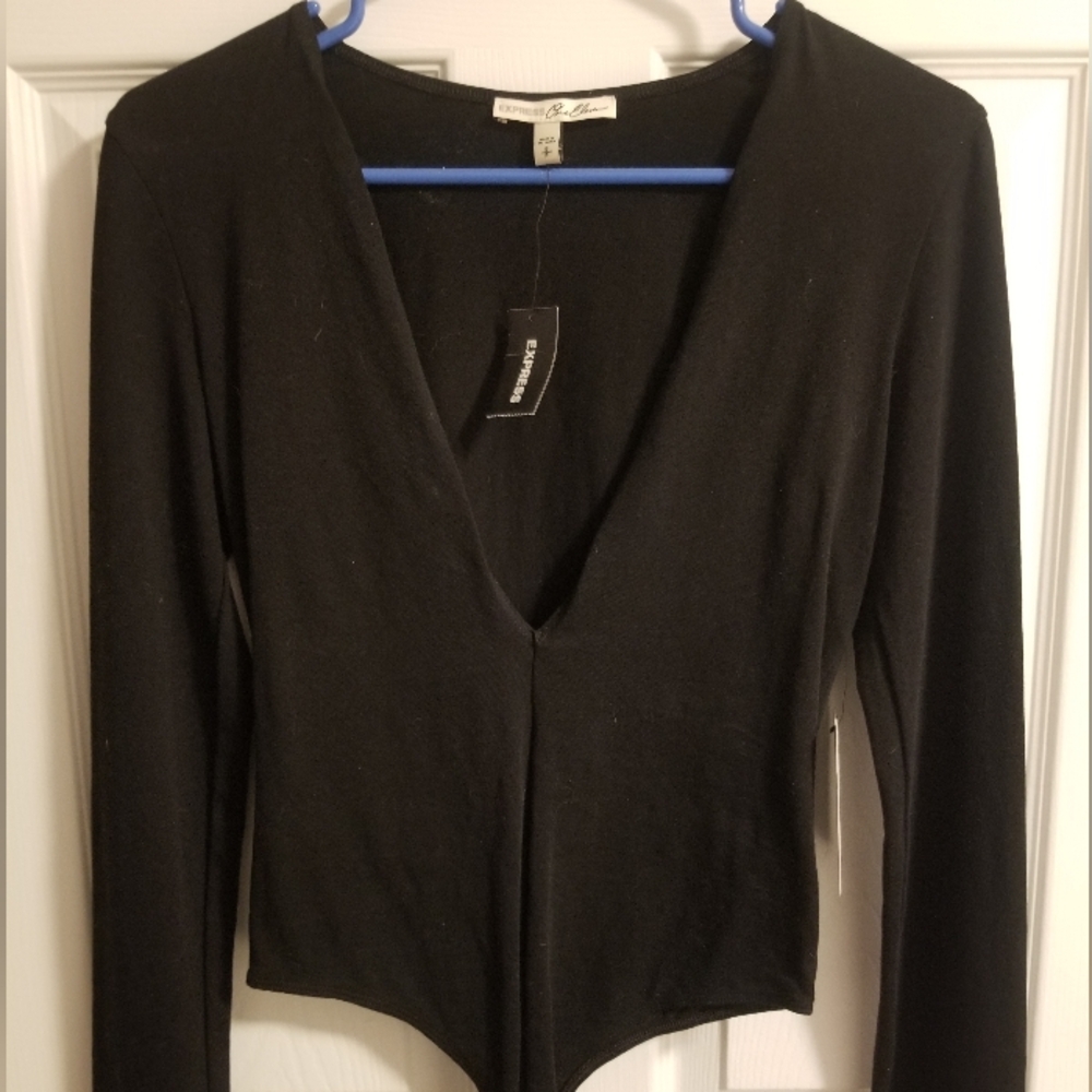 Long sleeve bodysuit with plunging v-neck